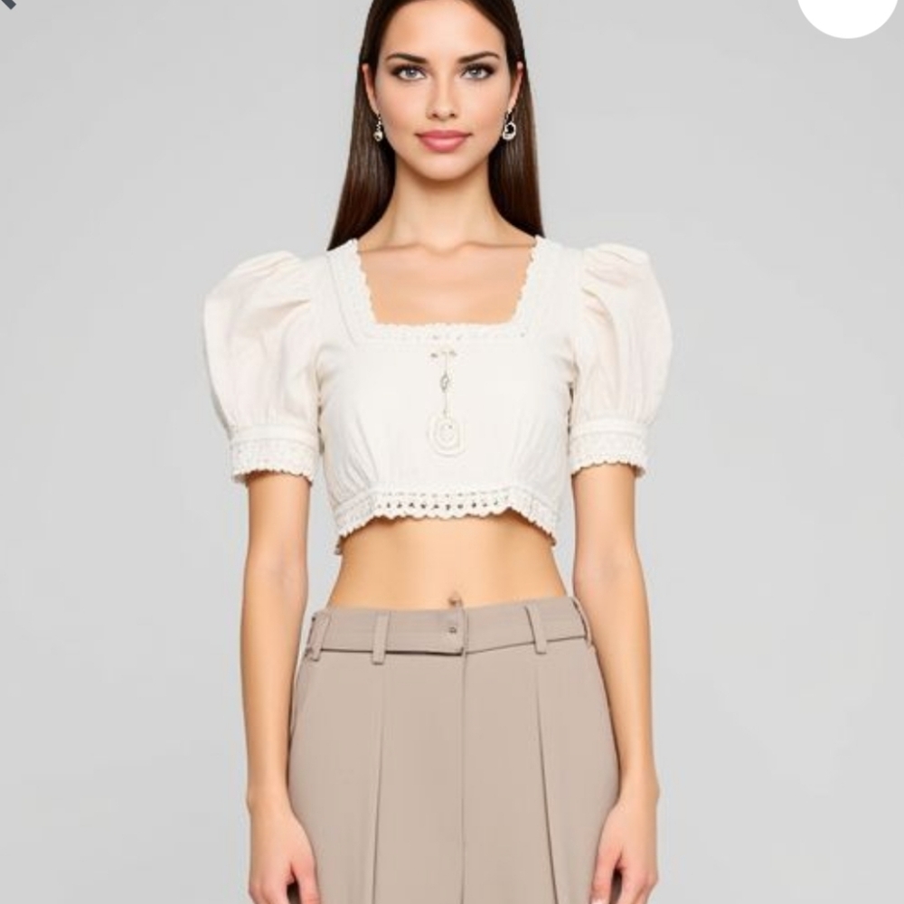 Anthropologie Cream Puff Sleeve Crop Top